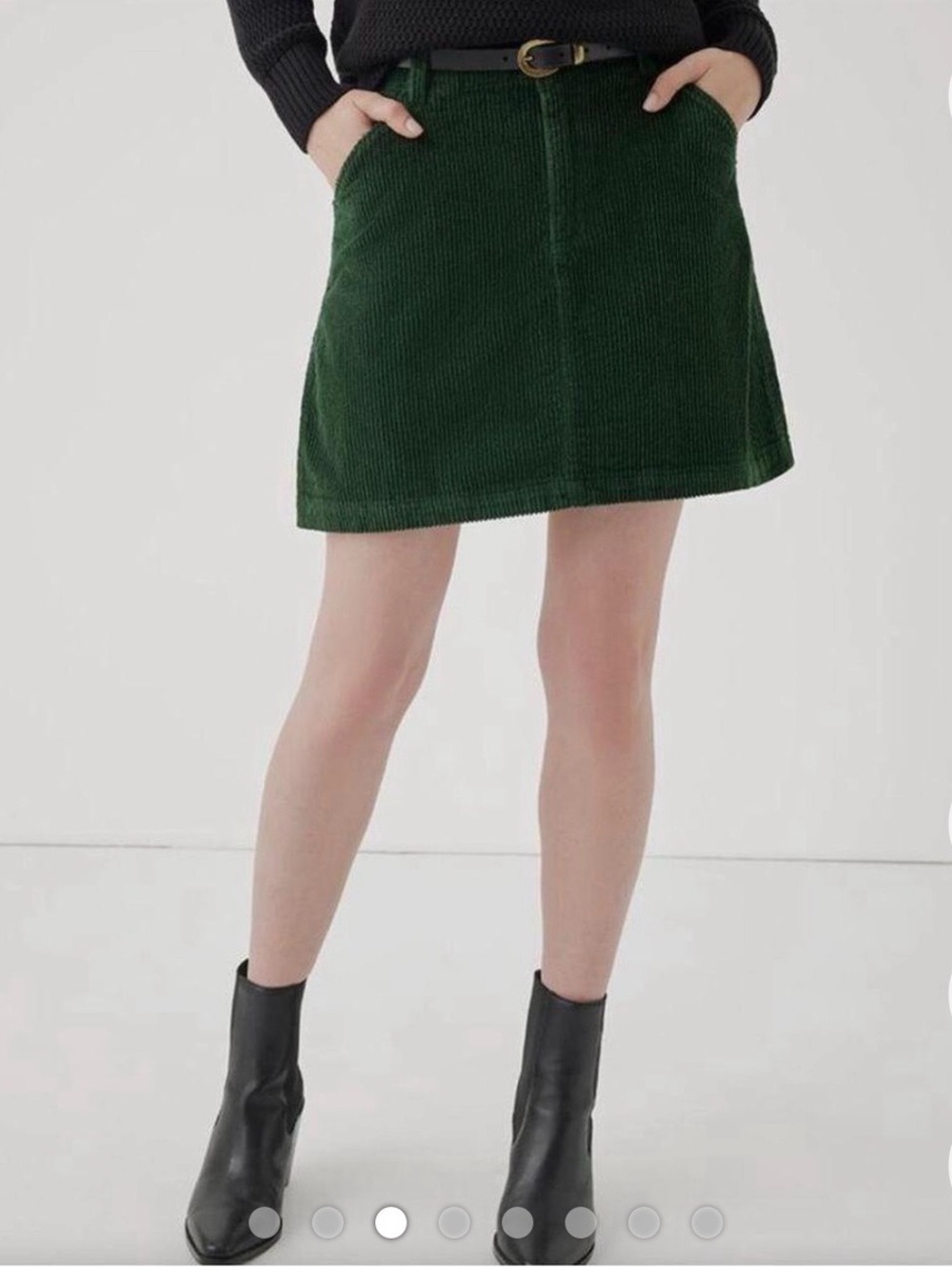 PACT Sustainable Forest Green Corduroy Mini Skirt Organic Cotton Minimalist Sz M